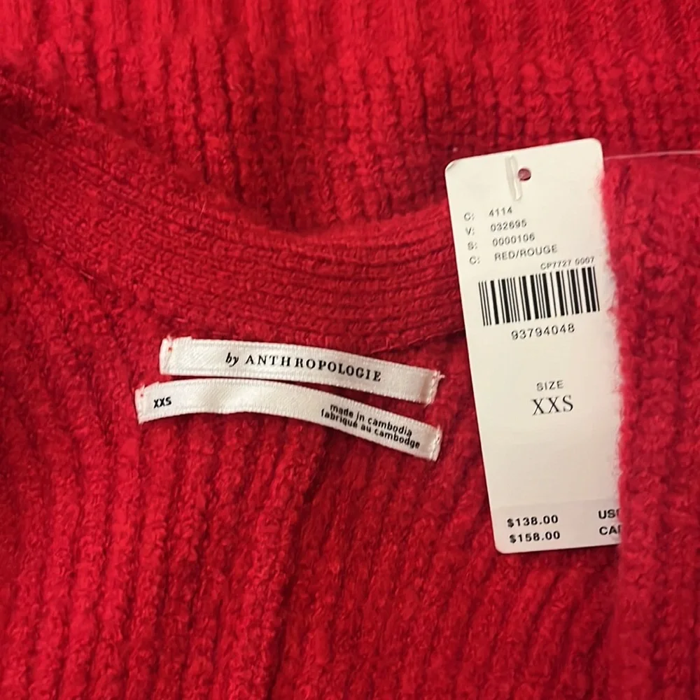 By Anthropologie Rhea Bow-Front Crop Cardigan Sweater New Red & Black Size XXS - Picture 5 of 7